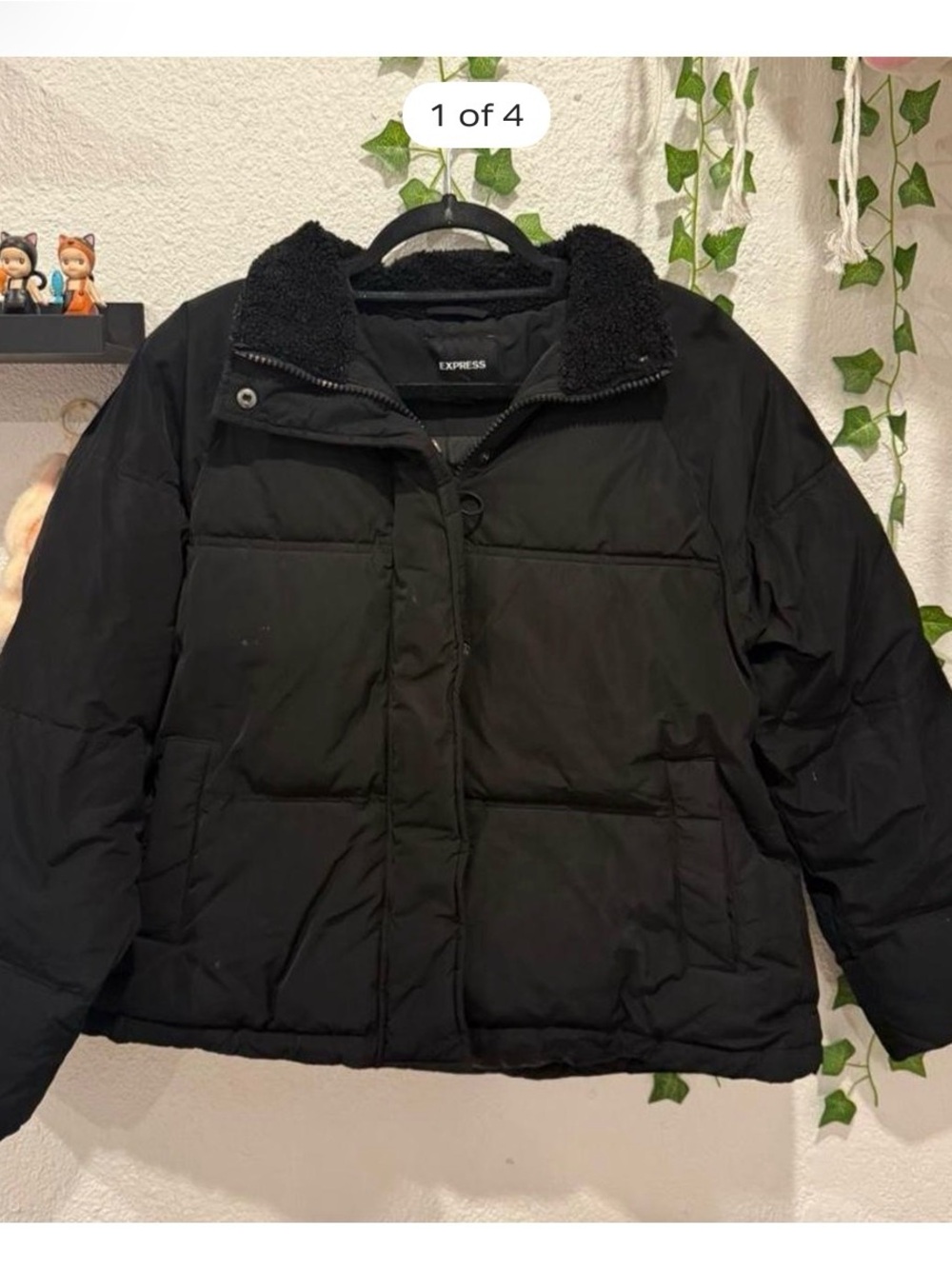 Express Black Puffer Jacket with Sherpa Collar